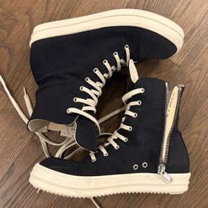 Rick Owens Black and Cream High-Top Sneakers